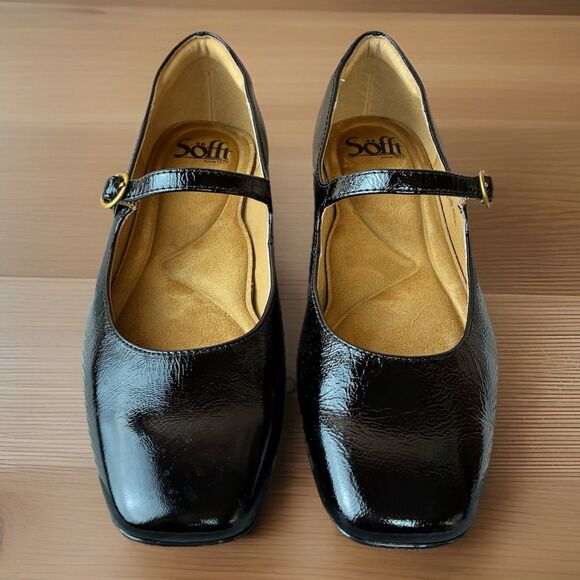 Söfft black Patent leather square toe Mary Jane flats comfort shoes size 6.5M - Picture 1 of 7